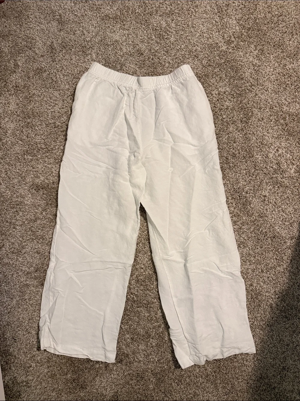 H&M Cream Straight-Leg Linen Drawstring Pants